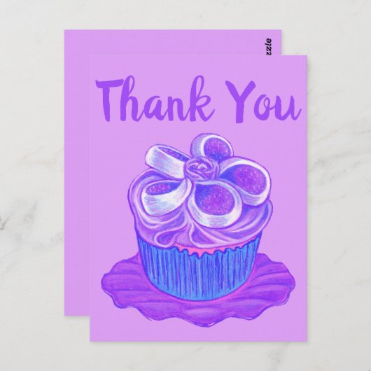 パープルカップケーキプレートサンキューポストカード ポストカード (正面/裏面)