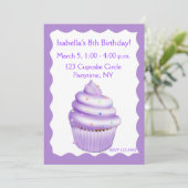パープルカップケーキ誕生日招待状 招待状 (スタンド正面)