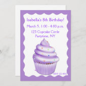 パープルカップケーキ誕生日招待状 招待状 (正面/裏面)