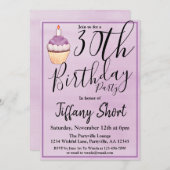 パープルカップケーキ30歳の誕生日パーティー 招待状 (正面/裏面)