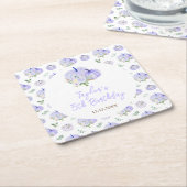 パープルカボチャフローラ誕生日パーティー スクエアペーパーコースター (アングル)