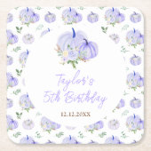 パープルカボチャフローラ誕生日パーティー スクエアペーパーコースター (正面)