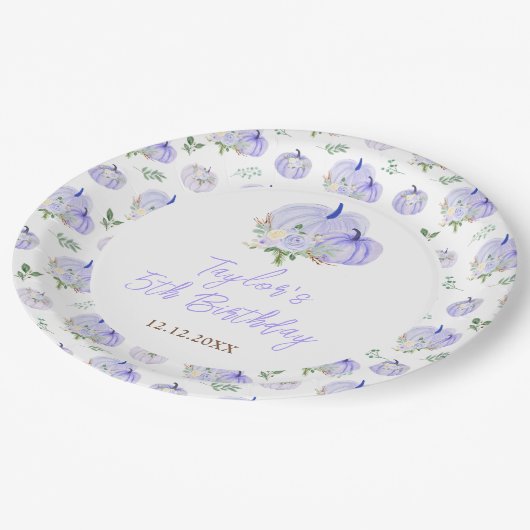 パープルカボチャフローラ誕生日パーティー ペーパープレート (アングル)