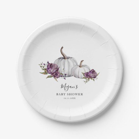 パープルカボチャ赤ちゃんシャワー ペーパープレート (正面)