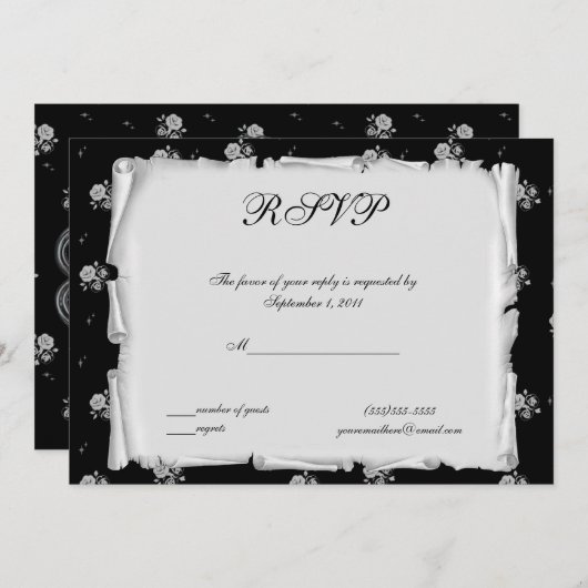 パープルカメオバラステームパンクゴシックRSVP 招待状 (正面/裏面)