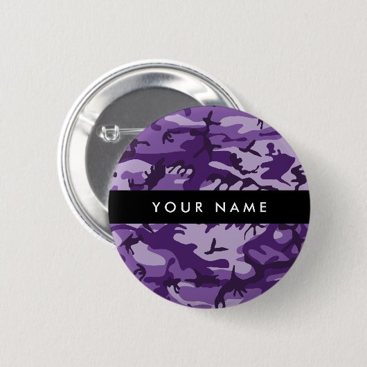 パープルカモフラージュあなたの名前をパーソナライズ 缶バッジ (正面&裏面)