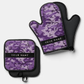 パープルカモフラージュあなたの名前をパーソナライズ 鍋つかみ&鍋敷きセット (正面/裏面)