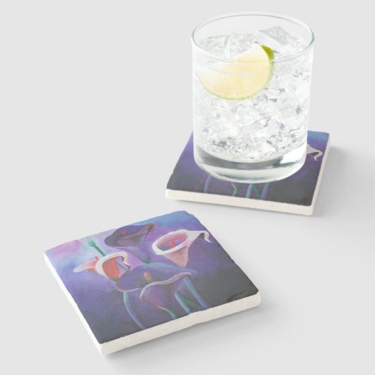 パープルカラス薄紫とパープルアート ストーンコースター (横)