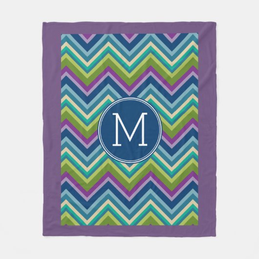 パープルカラフルシェブロン模様モノグラカスタムム フリースブランケット (正面)