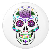 パープルカラフルシュガースカル装飾 セラミックノブ (正面)