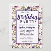 パープルカラフルピーチフローラバースデーパーティー招待状 招待状 (正面)