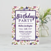 パープルカラフルピーチフローラバースデーパーティー招待状 招待状 (スタンド正面)