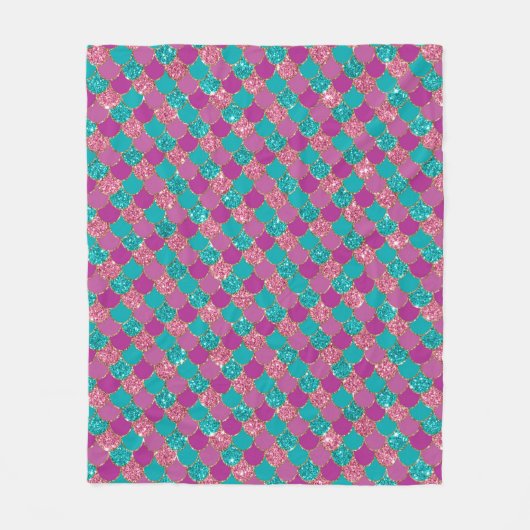 パープルカラフルマーメイドグリッター フリースブランケット (正面)