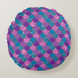 パープルカラフルマーメイドグリッター ラウンドクッション