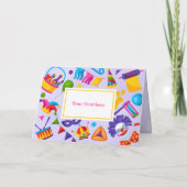 パープルカラフルユダヤ人ハッピープリムホリデーカード サンキューカード (裏面)