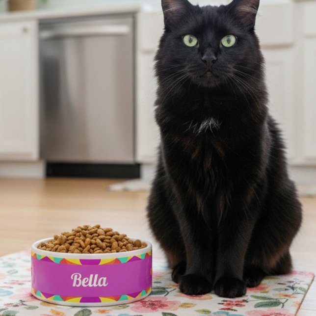 パープルカラフルレトロ幾何セラミックペットボウル ボウル (A bowl as sassy and sleek as your cat. Variety of colors.)