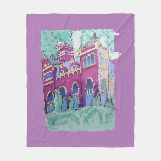 パープルカラフル城inブダペスト フリースブランケット (正面)