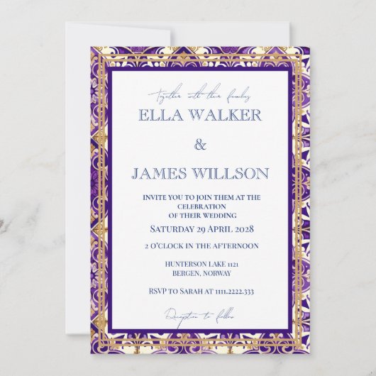 パープルカラフル春ミックスとマ結婚ッチ 招待状 (正面)