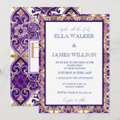 パープルカラフル春ミックスとマ結婚ッチ 招待状 (正面/裏面)