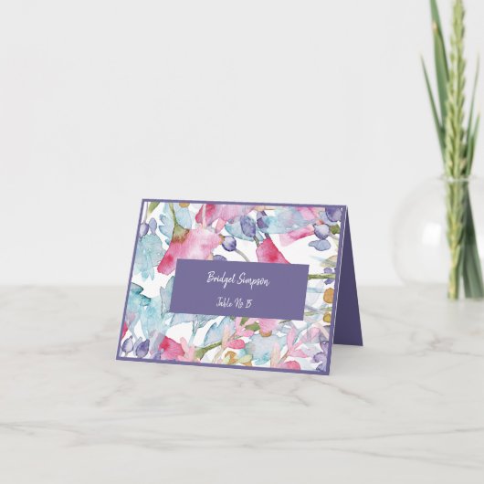 パープルカラフル結婚ワイルドフラワーの名刺 サンキューカード (正面)