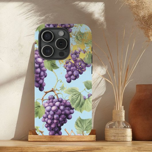 パープルカラフル、パステルブルー&金ゴールドグレープつる植物 Case-Mate iPhoneケース