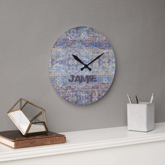 パープルカラフル&ブルー通りアートグラフィティウォール ラージ壁時計 (オフィス)