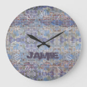 パープルカラフル&ブルー通りアートグラフィティウォール ラージ壁時計 (正面)