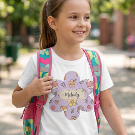 パープルカラーの新学期準備用品パターン Tシャツ