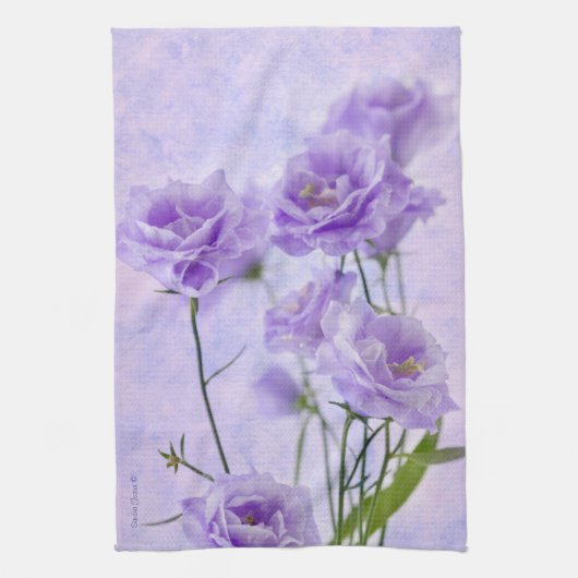 パープルカンパネラフラワーズマクロ キッチンタオル (縦)