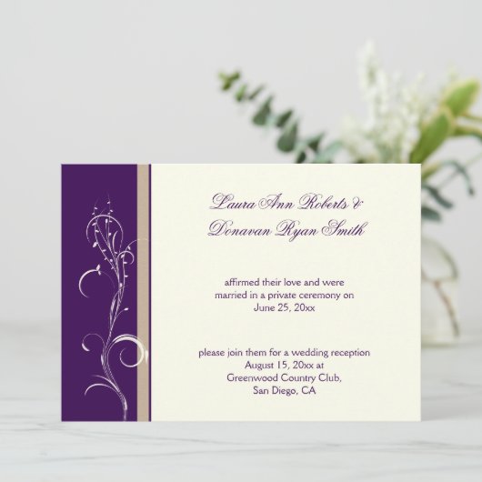パープルカーキアイボリーフローラスワールポスト結婚ズ 招待状 (スタンド正面)