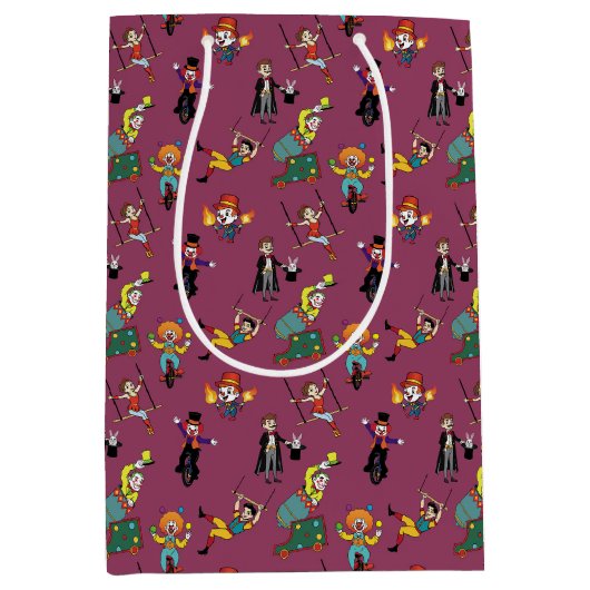 パープルカートゥーンサーカスシームレスパターン抱き枕 ミディアムペーパーバッグ (正面)
