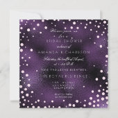 パープルガラスピンク紙吹雪真珠ブライダルシャワー 招待状 (正面)