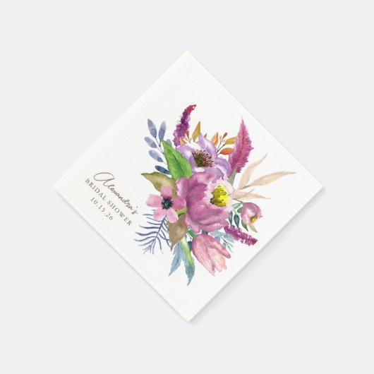 パープルガーデンフローラミニマリストカスタムのシャワー スタンダードカクテルナプキン (角)