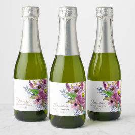 パープルガーデンフローラミニマリストカスタムのシャワー スパークリングワインラベル