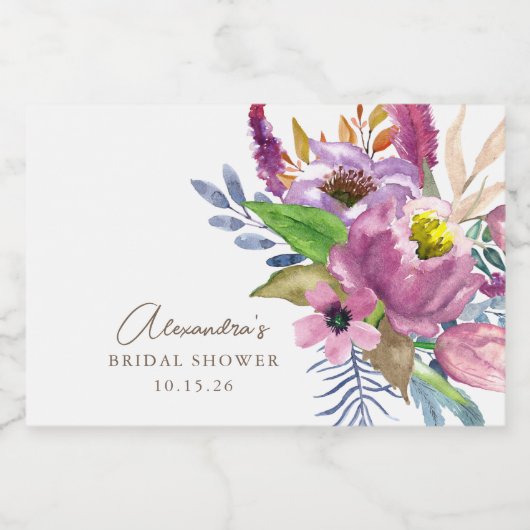 パープルガーデンフローラミニマリストカスタムのシャワー スパークリングワインラベル (シングルラベル)