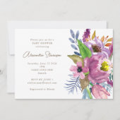 パープルガーデンフローラミニマリスト赤ちゃんシャワー 招待状 (正面)