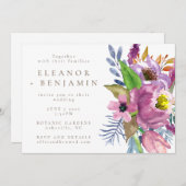 パープルガーデンフローラミニマル結婚リスト 招待状 (正面/裏面)