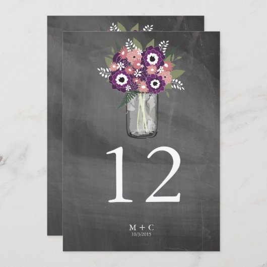 パープルガーデンメイソンジャールシャルボード |テーブル番号 招待状 (正面/裏面)