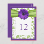 パープルガーベラデイジーグリーンダマスクテーブル番号カード ポストカード (正面/裏面)