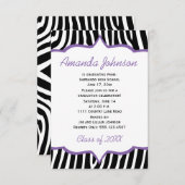 パープルガーリーとゼブラのプリント卒業パーティー 招待状 (正面/裏面)