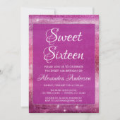パープルガーリーグリッタースパークルスウィート16誕生日 招待状 (正面)