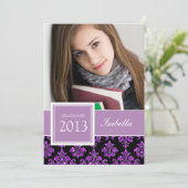 パープルガーリーグリッターダマスクグラッド写真 招待状 (スタンド正面)