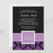 パープルガーリーグリッターダマスクグラッド写真 招待状 (裏面)
