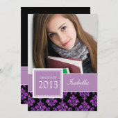 パープルガーリーグリッターダマスクグラッド写真 招待状 (正面/裏面)