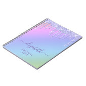 パープルガーリーグリッタードリッパーソナライズされたプスレインボー ノートブック (左側)