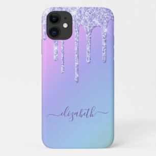 パープルガーリーグリッタードリッパーソナライズされたプスレインボー iPhone 11 ケース