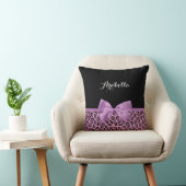 パープルガーリージャガープリントかわいい弓と名前 クッション (椅子)