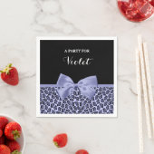 パープルガーリージャガープリントラベンダーボウと名前 スタンダードカクテルナプキン (インサイチュ)