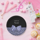 パープルガーリージャガープリントラベンダーボウと名前 ペーパープレート (パーティー)