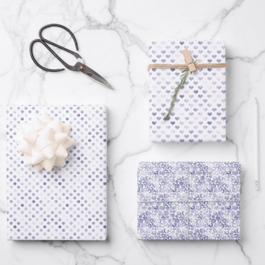 パープルガーリードットハートヒョウ印刷 ラッピングペーパーシート (正面)